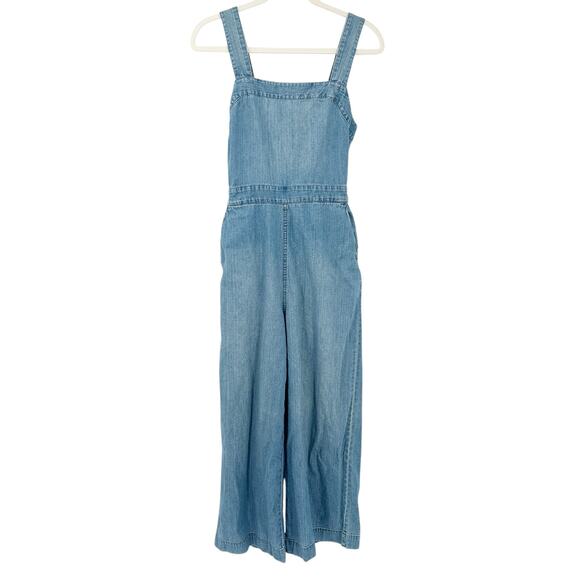 Madewell Womens Chambray Wide Leg Apron Bow Back Cutout Denim Jumpsuit‎ Size 0 - Picture 2 of 11